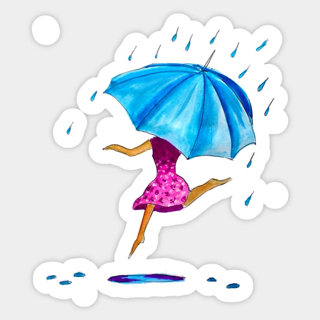 Girl Dancing in Rain With Umbrella Sticker by julyperson